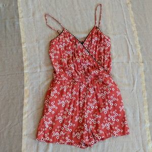 Ann Taylor Petites Summer Red Mini Jumpsuit Romper